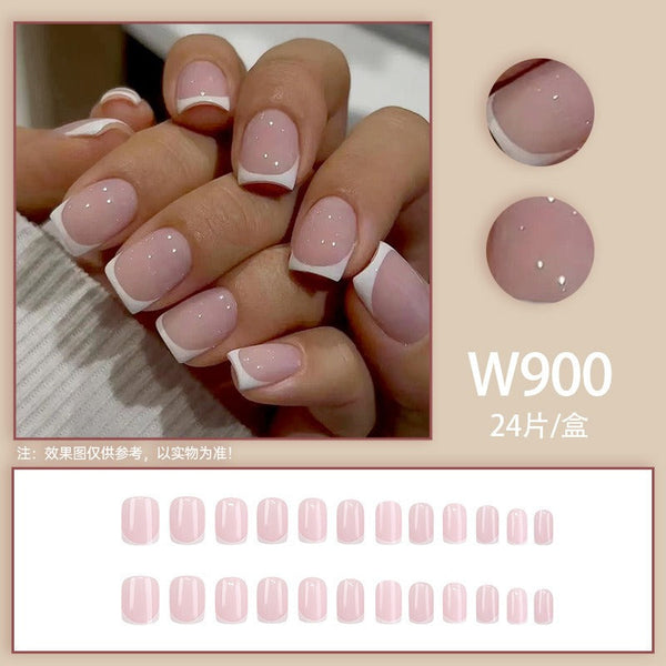 Pink White Air Milk Cute Sweet Fake Nails  - 24Pcs