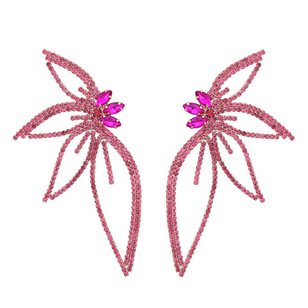 Diamond Flower Rhinestone Hollow Butterfly Earrings Rose Red