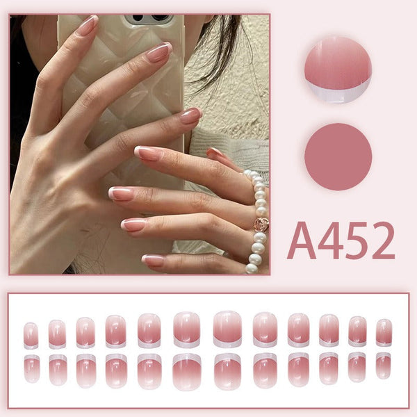 Ice Transparent Gradient French Style Fake Nails  - 24Pcs