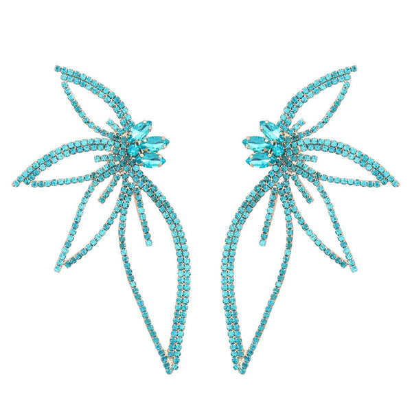 Diamond Flower Rhinestone Hollow Butterfly Earrings Blue