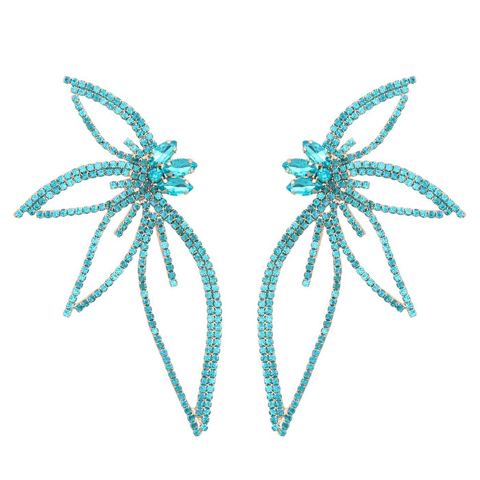 Diamond Flower Rhinestone Hollow Butterfly Earrings Blue