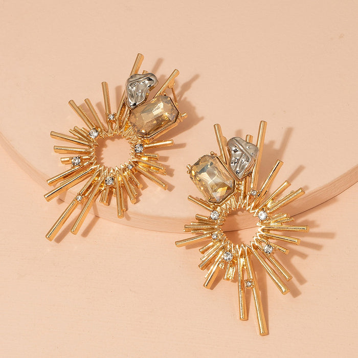 Geometric Gold-Plated Diamond Glass Hollow Earrings
