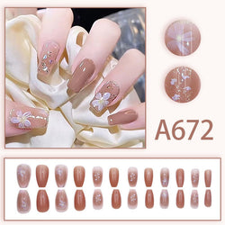 Gentle and Sweet Wind Pink Flower Fake Nails  - 24Pcs