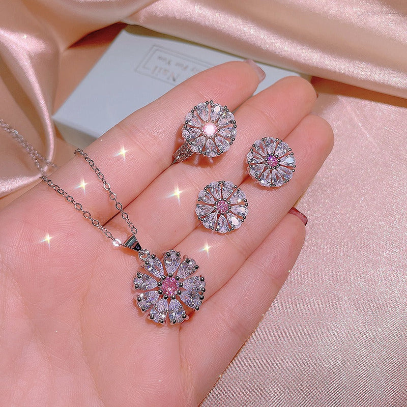 Sunflower Topaz Pink Quartz Jewelry Set