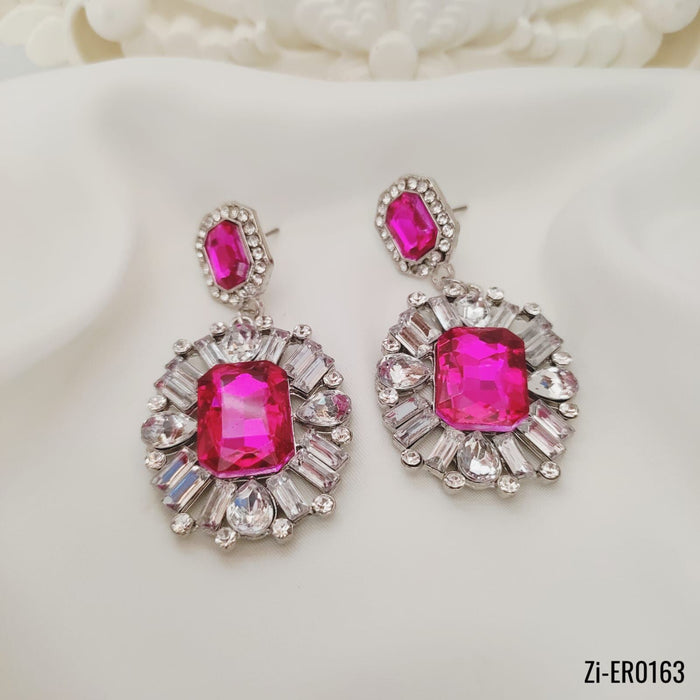 Trendy Super Flash Pink Crystal Earrings