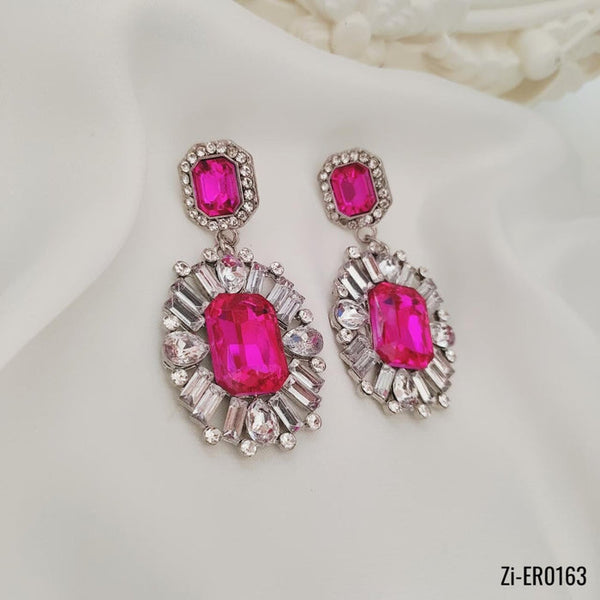 Trendy Super Flash Pink Crystal Earrings