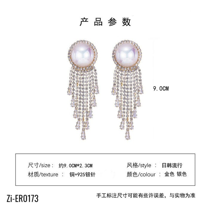 Pearl Zircon Light Luxury Long Tassel Earrings