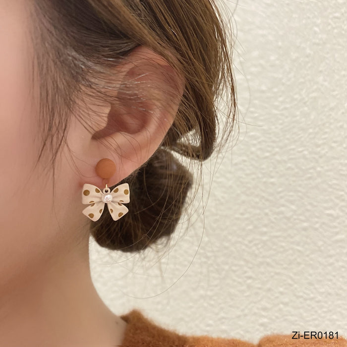 Korean Style Polka Dots Bowknot Dangle Earrings