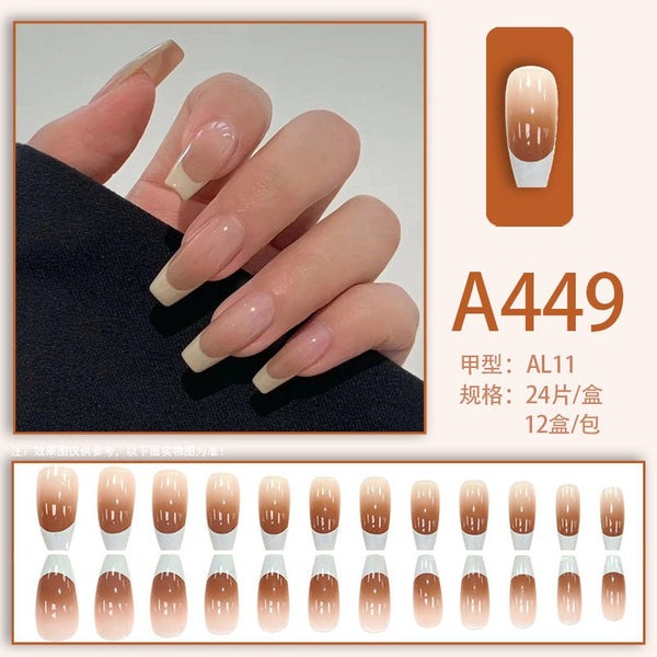 Long Style Smudge French Fake Nails  - 24Pcs