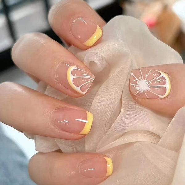 Fresh Lemon Light Color Simple Cute False Nails - 24Pcs