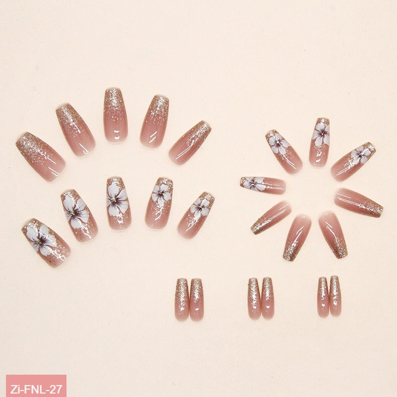 Mid-Length Sparkling Retro Fake Nails  - 24Pcs