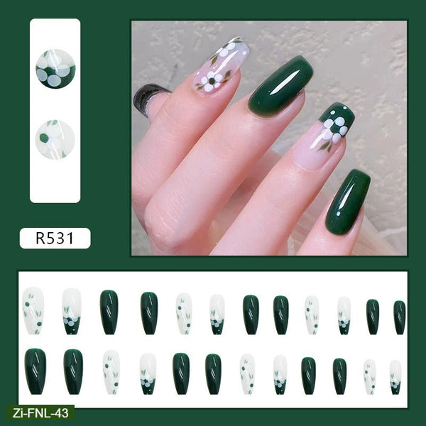 Long Ballet Fresh Green Tea Wearable Nails  - 24Pcs