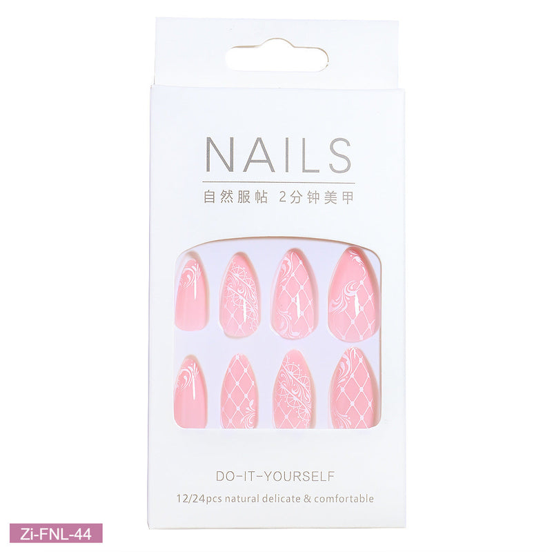 Gardenia Ribbon Fake Nails  - 24Pcs