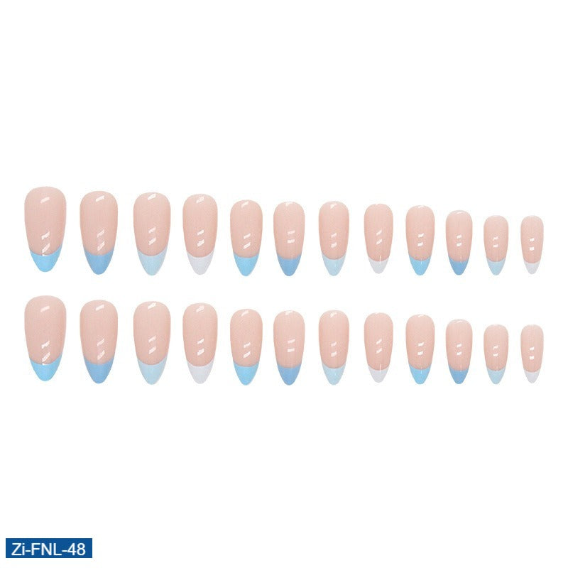 Summer Fresh Blue & White Color Fake Nails  - 24Pcs
