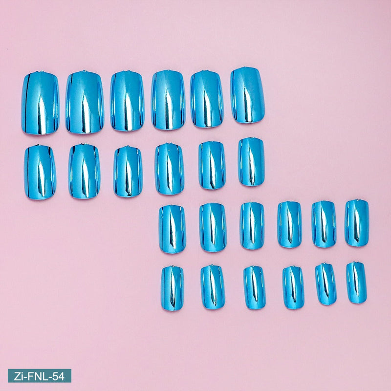 Blue Mirror Wear False Nails - 24Pcs