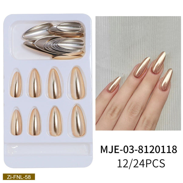 Golden Matte Almond-Shaped False Nails - 24Pcs