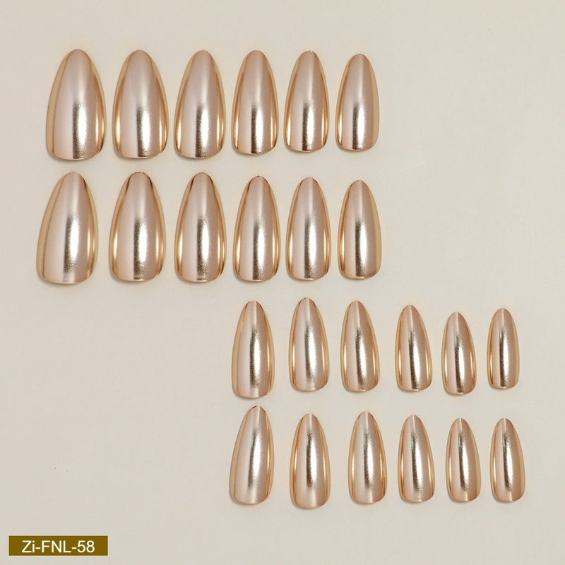 Golden Matte Almond-Shaped False Nails - 24Pcs
