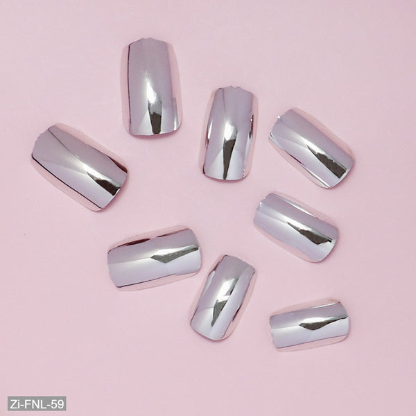 Silver Mirror Wear False Nails - 24Pcs