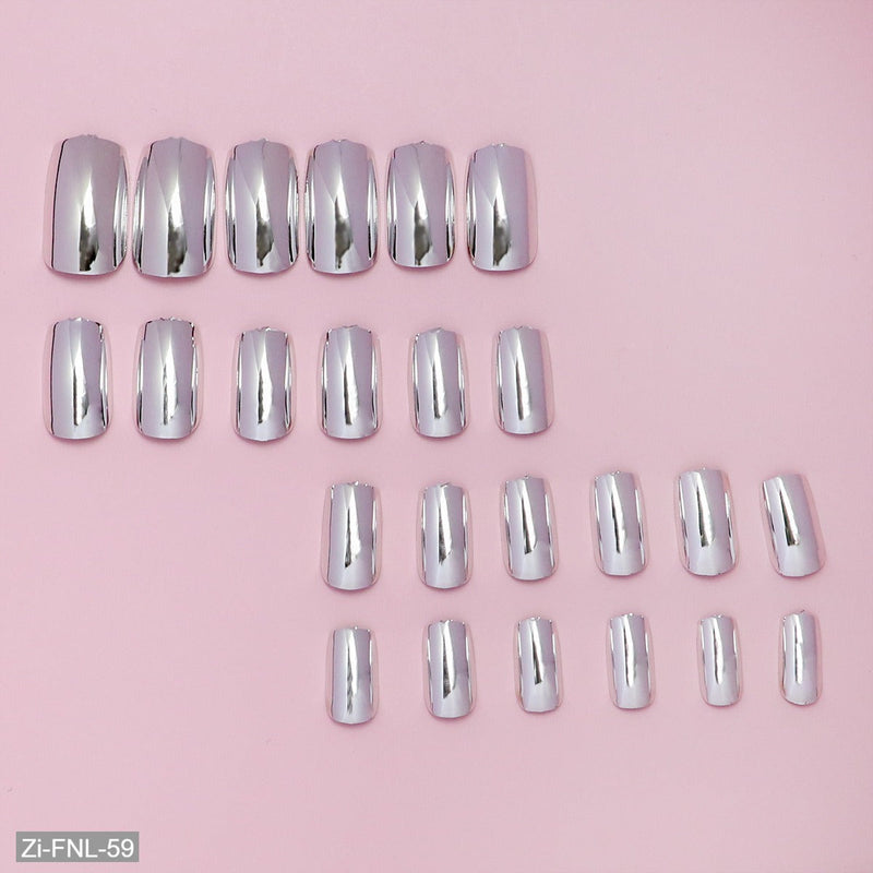 Silver Mirror Wear False Nails - 24Pcs