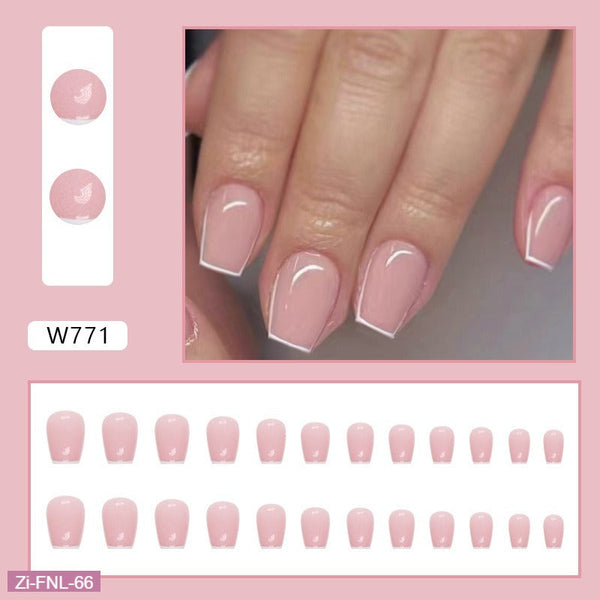 Short Ballet Thin Edge Trapezoid French Fake Nails  - 24Pcs