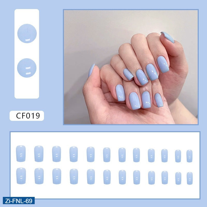 Sky Blue Mid-Length European Square Fake Nails  - 24Pcs