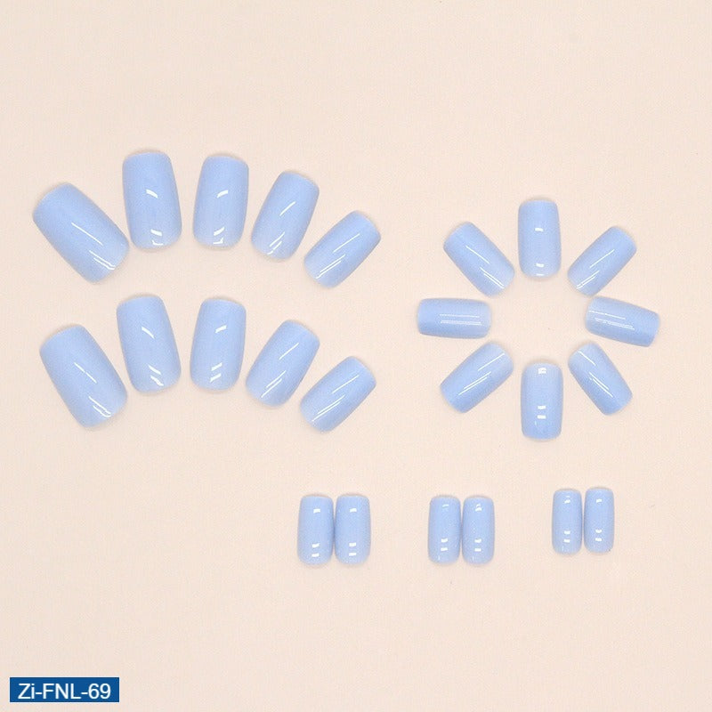 Sky Blue Mid-Length European Square Fake Nails  - 24Pcs