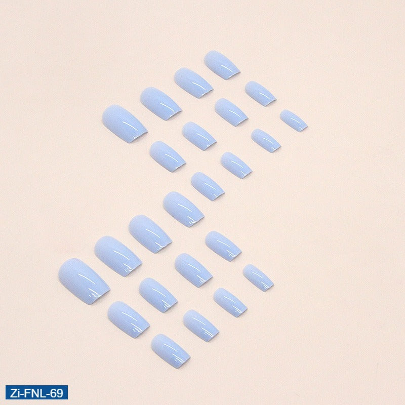 Sky Blue Mid-Length European Square Fake Nails  - 24Pcs