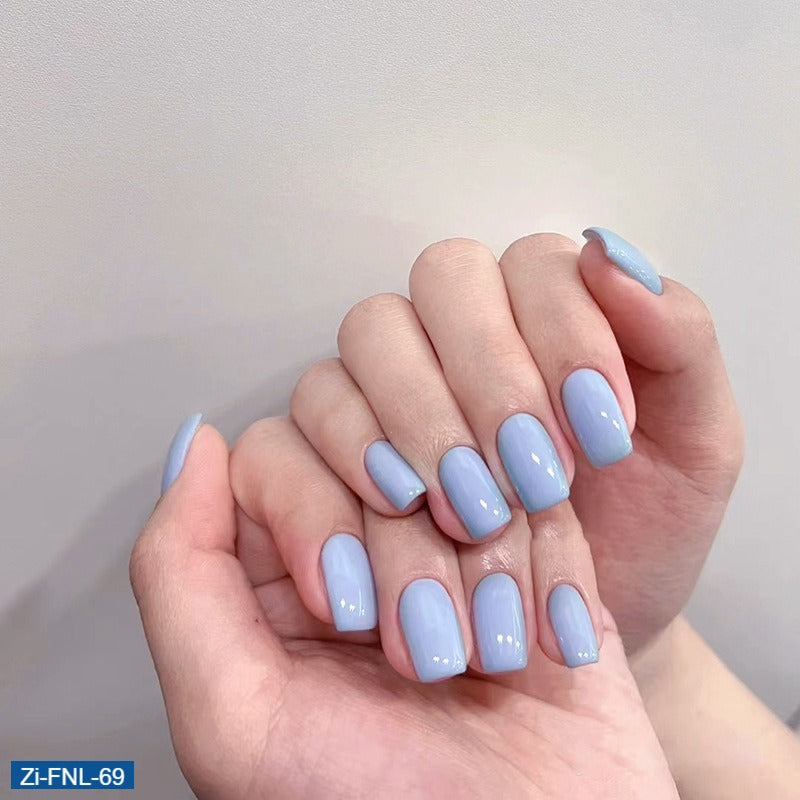 Sky Blue Mid-Length European Square Fake Nails  - 24Pcs