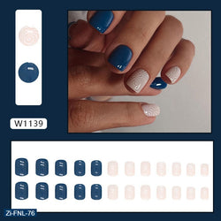 Short Simple Blue and White Contrasting Color Fake Nails  - 24Pcs