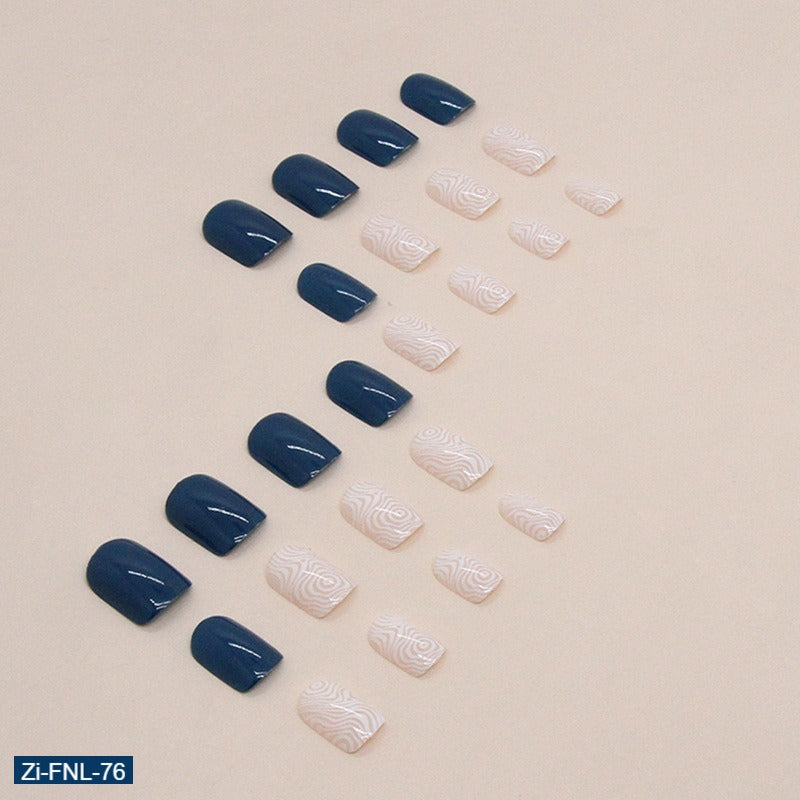 Short Simple Blue and White Contrasting Color Fake Nails  - 24Pcs