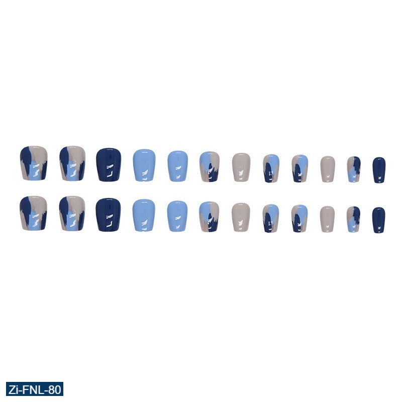 Solid Color Dark Blue Jumping Color Fake Nails  - 24Pcs