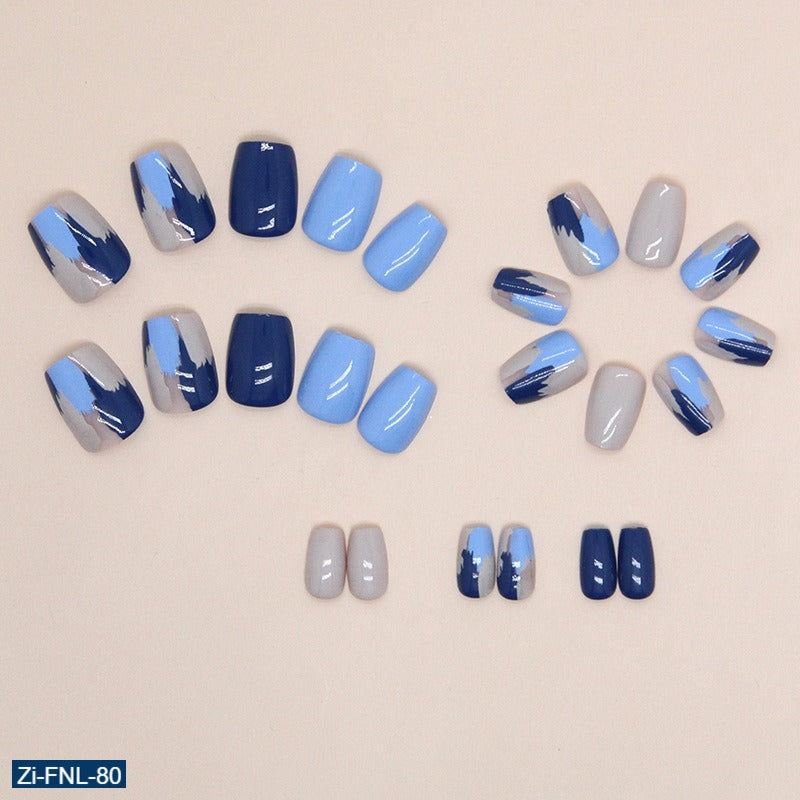 Solid Color Dark Blue Jumping Color Fake Nails  - 24Pcs