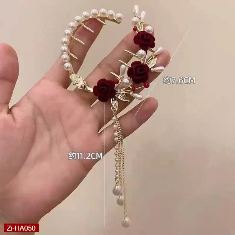 Rose Pearl Tassel Ball Head Hair