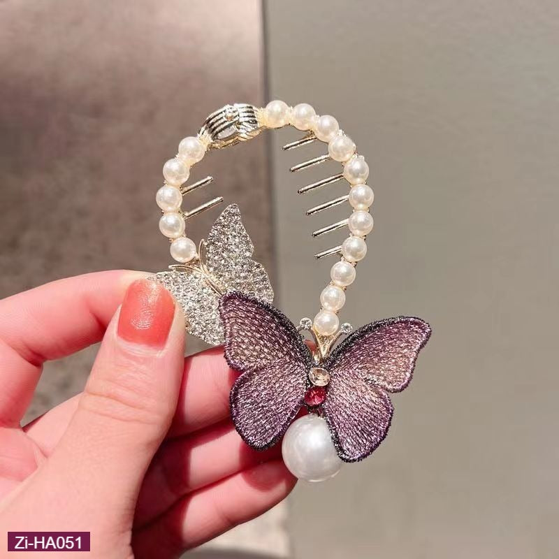 Embroidered Butterfly Ball Hair Clip