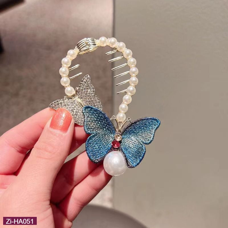 Embroidered Butterfly Ball Hair Clip