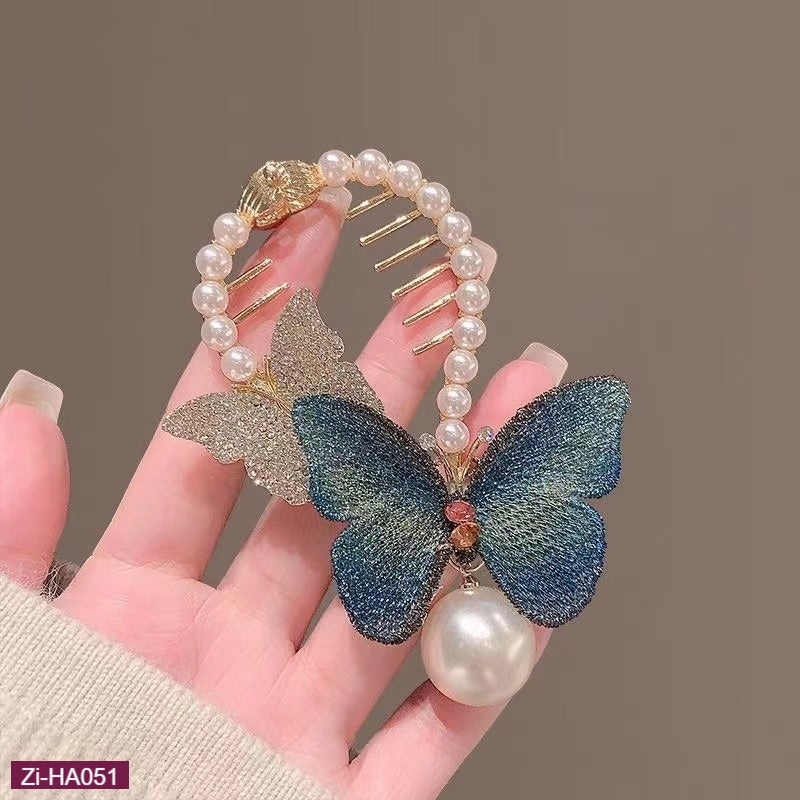 Embroidered Butterfly Ball Hair Clip