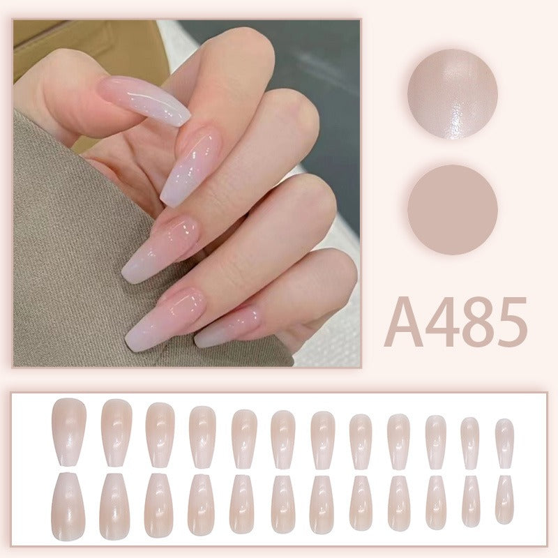 Pure Color French ice Transparent Gradient Fake Nails - 24Pcs