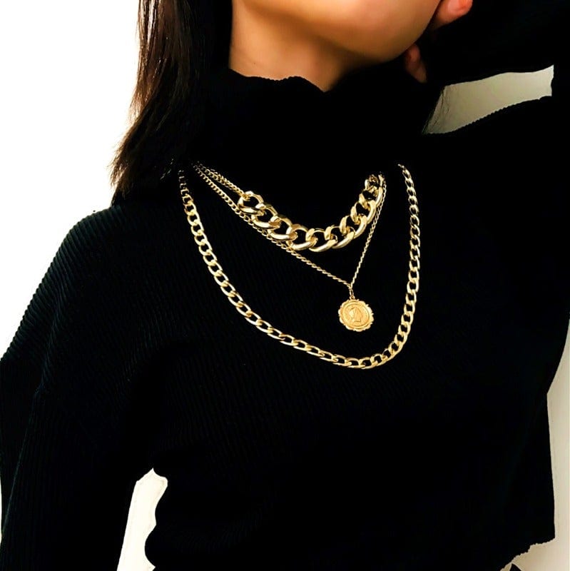 Thick Chain Queen Pendant Multi-Layer Hip Hop Necklace