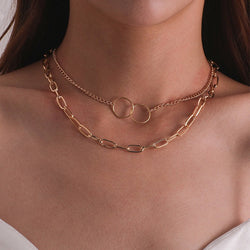 Minimalist Women Necklace Multilayer Metal Double Ring Necklaces