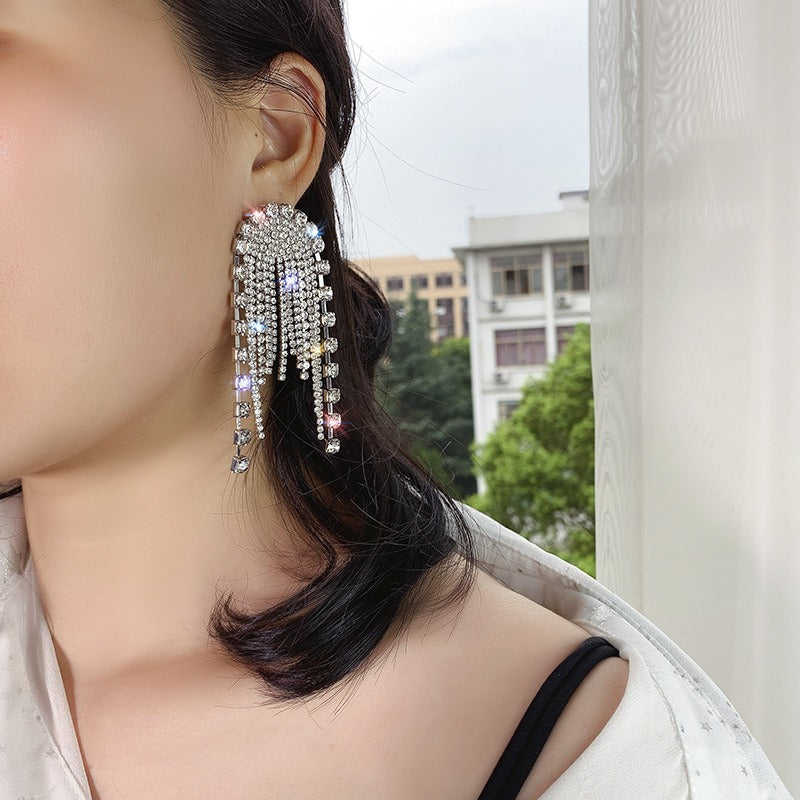Rhinestones Long Tassel Earrings High-Quality
