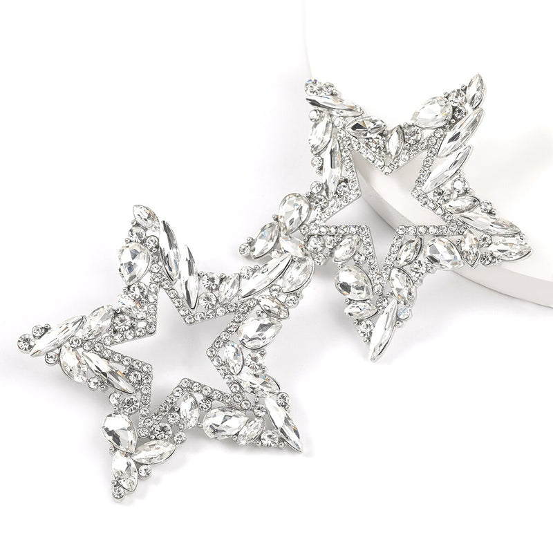 Rhinestone Star Earrings White Color - ZN501