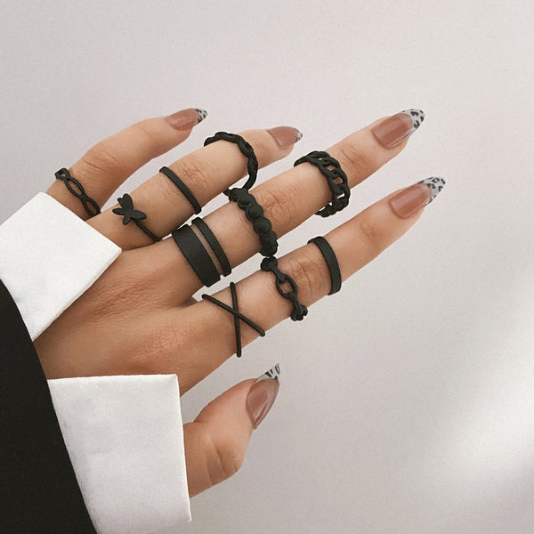 Black Butterfly Paint 10-Piece Ring