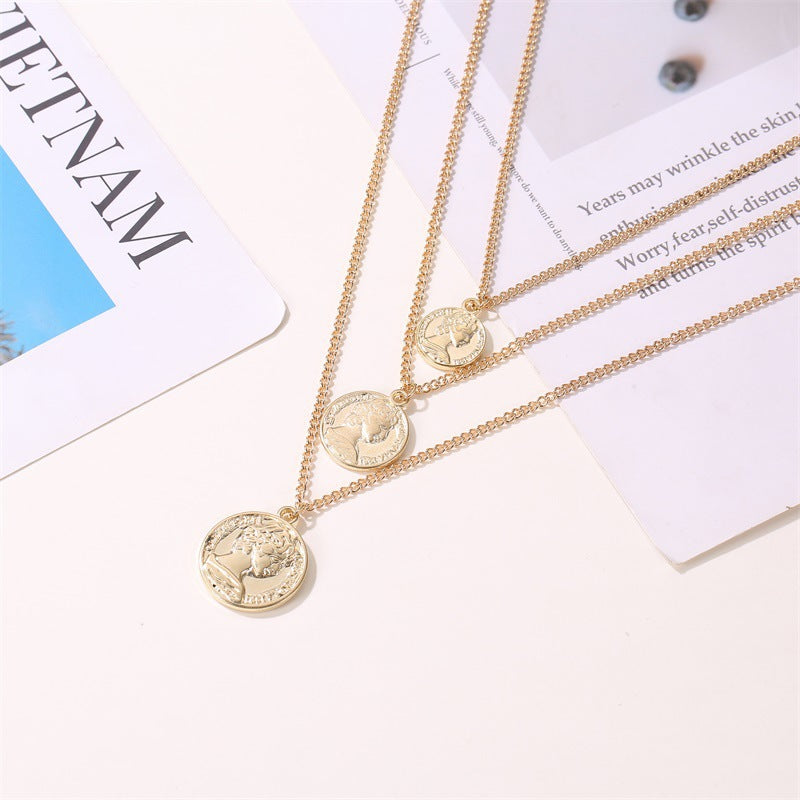 Multilayer Coin Round Pendant Necklace