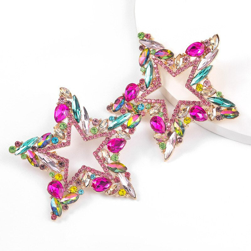 Rhinestone Star Earrings Multi Color - ZN502