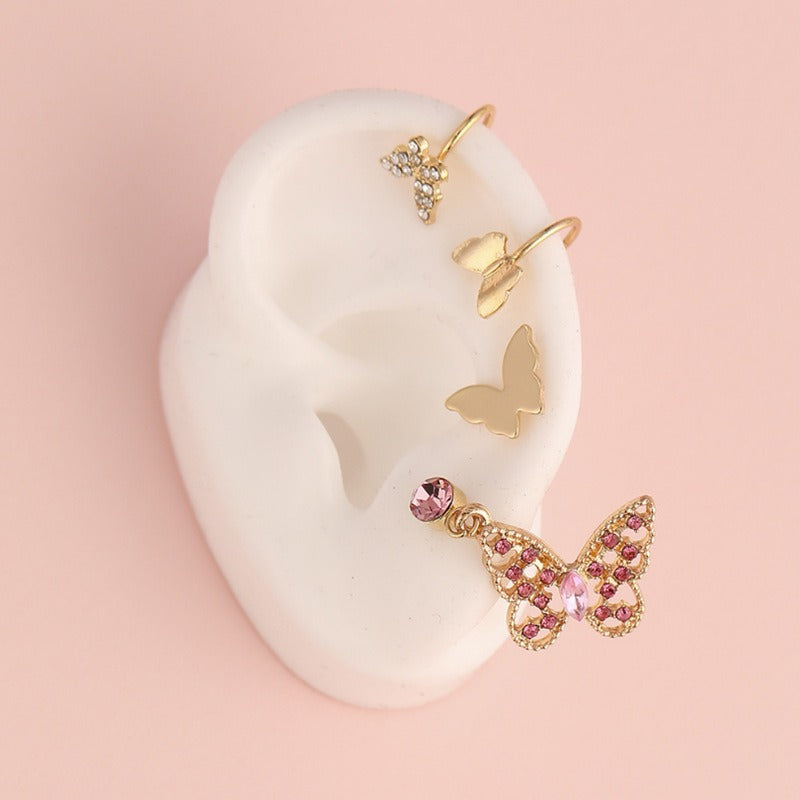 Diamond Butterfly Earrings Ear Clip Set 4