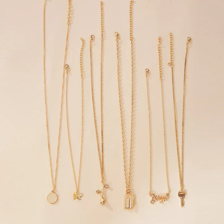 6pcs/set Trendy Jewelry Key Lock Pendant Necklaces