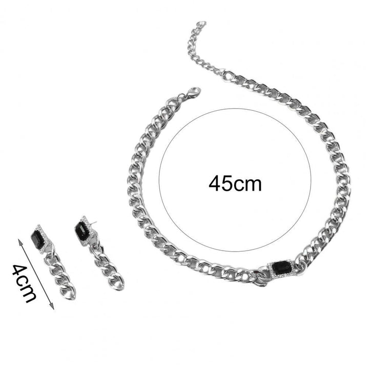 2Pcs/Set Thick Chain Hip Hop Adjustable Necklace Earrings Set
