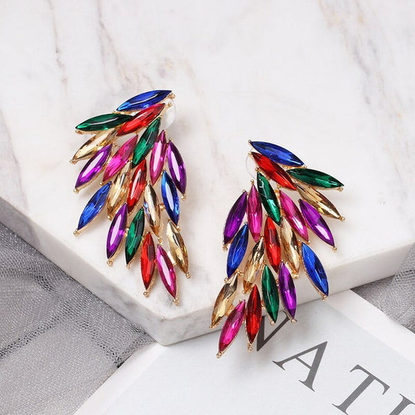 Wing Design Colorful Crystal Stud Earrings