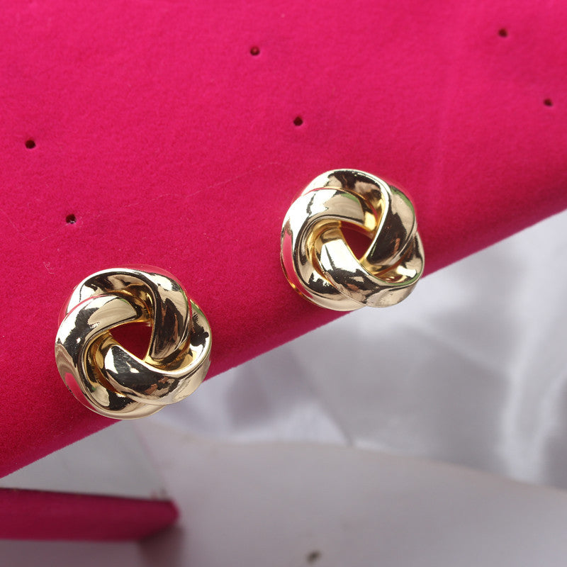 New Vintage Metal Twisted Rose Flower Stud Earrings
