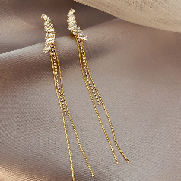 Long Style Super Fairy Zircon Tassel Earrings